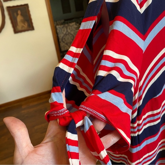 Dressbarn • Comfy Red White Blue Striped Tie-Sleeve Midi Dress • Plus 2X • NWT - Picture 3 of 7